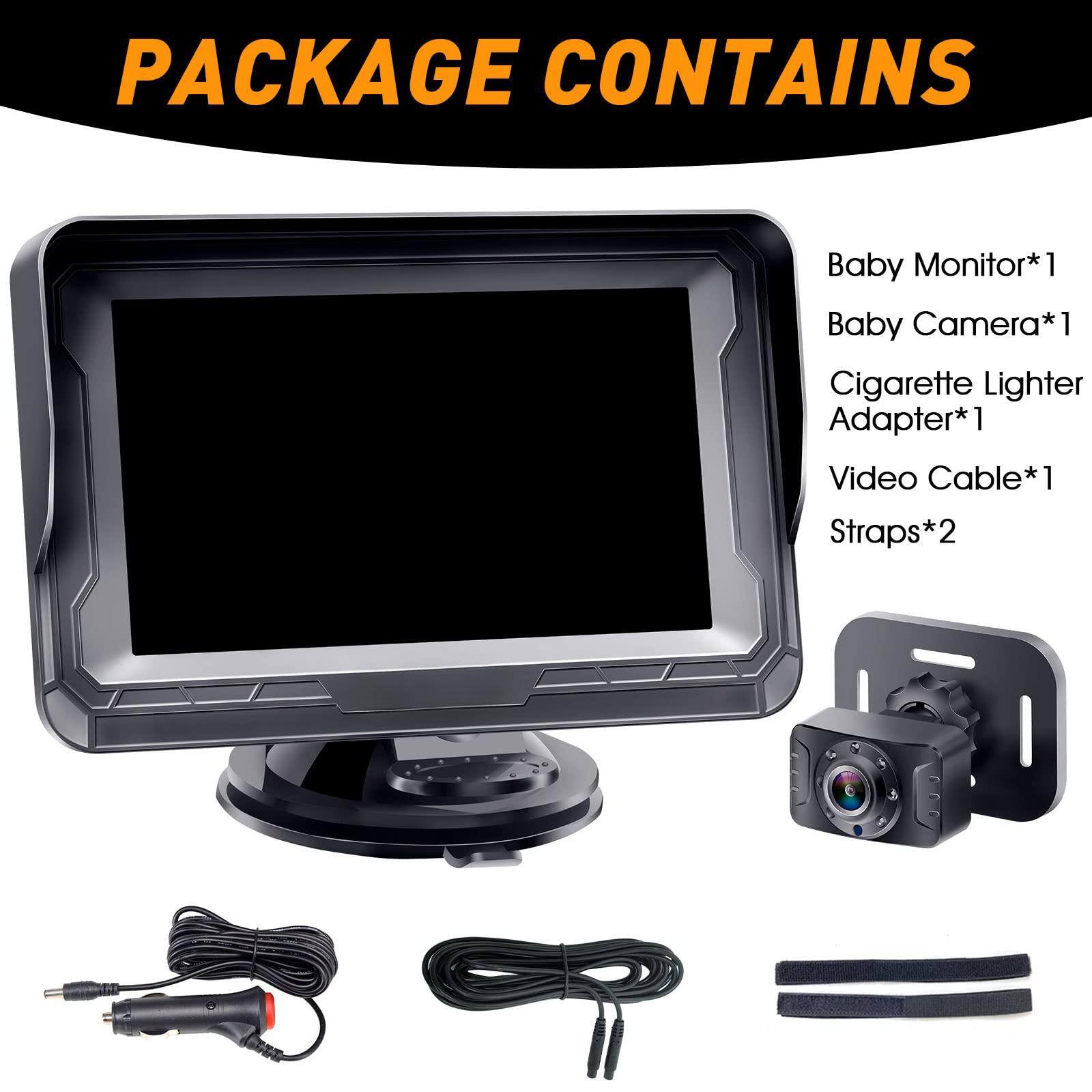 PACKAGE CONTAINS

- Baby Monitor*1
- Baby Camera*1
- Cigarette Lighter Adapter*1
- Video Cable*1
- Straps*2