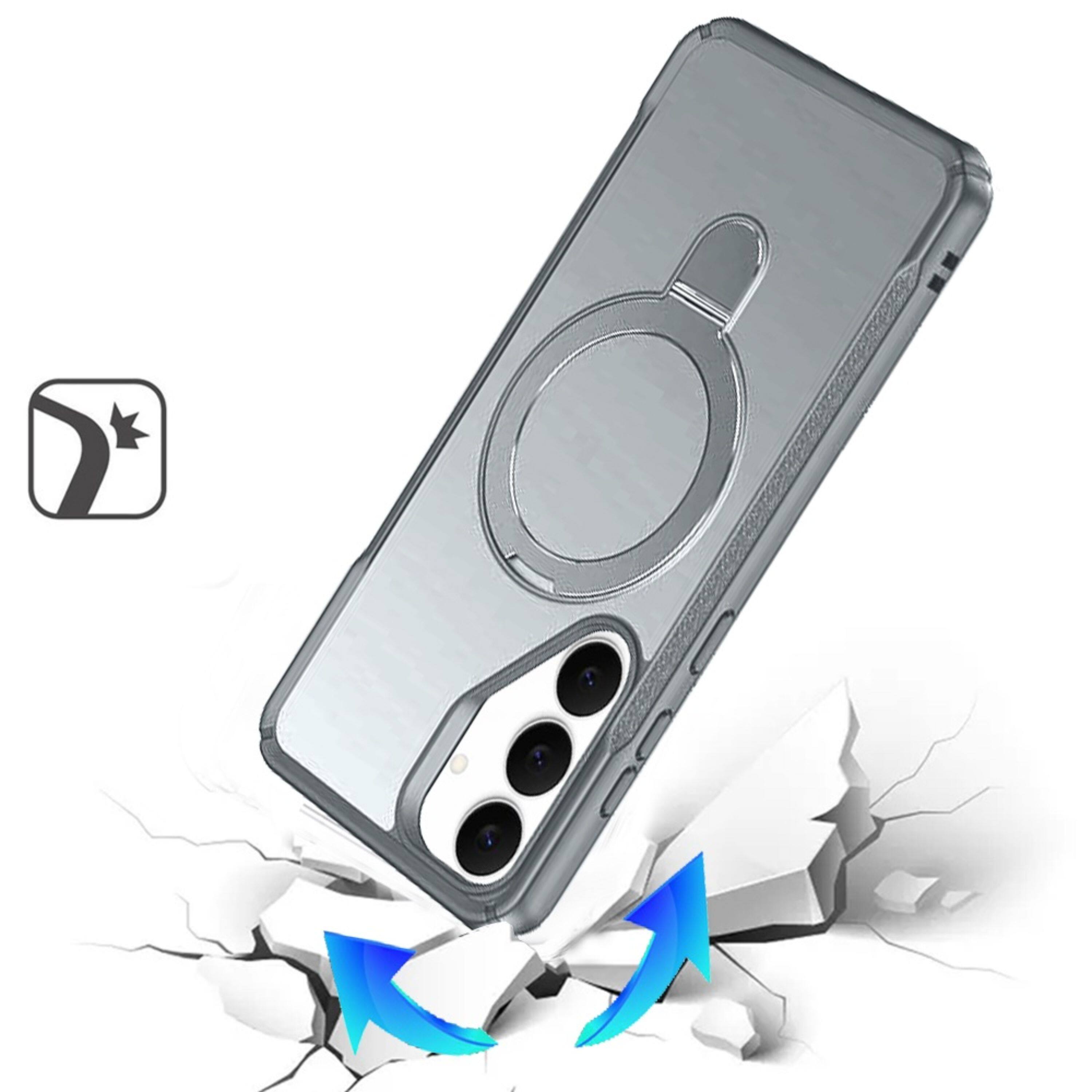 Left. Kitcheniva - Shockproof Magnetic Stand Matte Case With Tempered Glass For Samsung S26 Plus Gray - Gray.