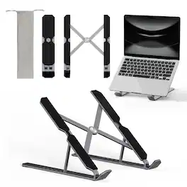HongFei - Portable Laptop Stand, 6-Level Adjustable & Foldable for Desk, Magnetic Storage, Non-Slip Pads, Ventilated Design - silver-gray