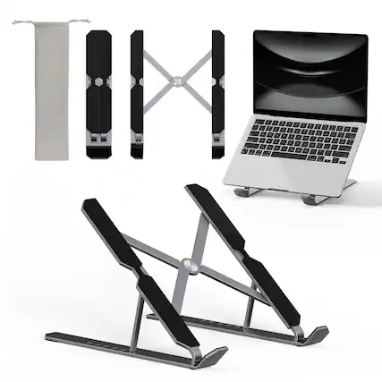 Front. HongFei - Portable Laptop Stand, 6-Level Adjustable & Foldable for Desk, Magnetic Storage, Non-Slip Pads, Ventilated Design - silver-gray.