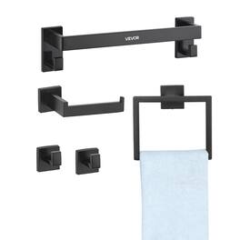 VEVOR - Matte Bathroom Hardware Set, 5 Pieces Bathroom Accessories Set, Stainless Steel 16 inch Towel Bar, Towel Rack - Black