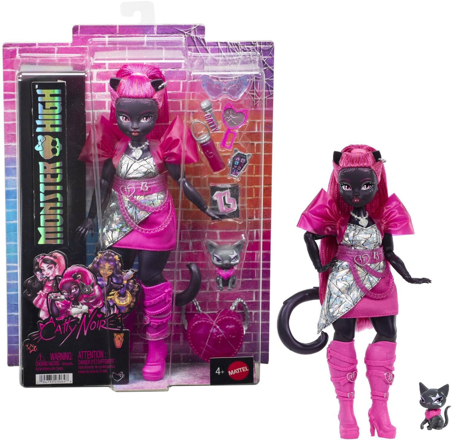 MONSTER HIGH  
CATHERINE "CAT" NOIRE  
WARNING: ATTENTION:  
CHOKING HAZARD - Small parts. Not for children under 3 years.  
DANGER VETOUFFEMENT - Petite pièce. Ne convient pas aux enfants de moins de 3 ans.  
4+  
MATTEL