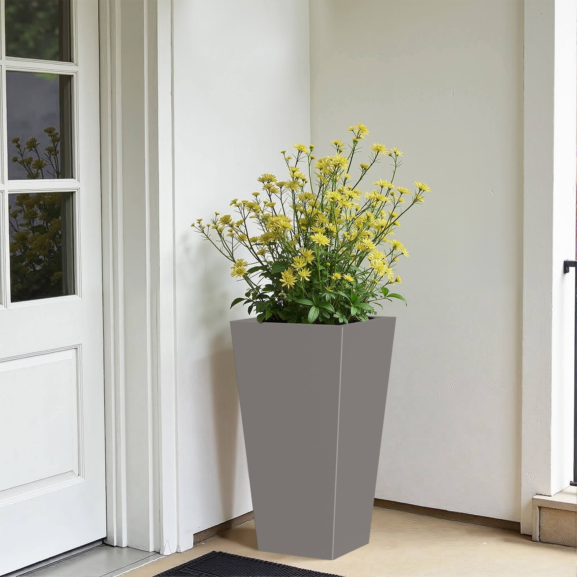 Alt View 1. PexFix - 28 in. H Metal Tapered Planter Pot with Drainage Hole – Indoor/Outdoor Planter Box for Patio, Entryway, Balcony, Garden - Gray.