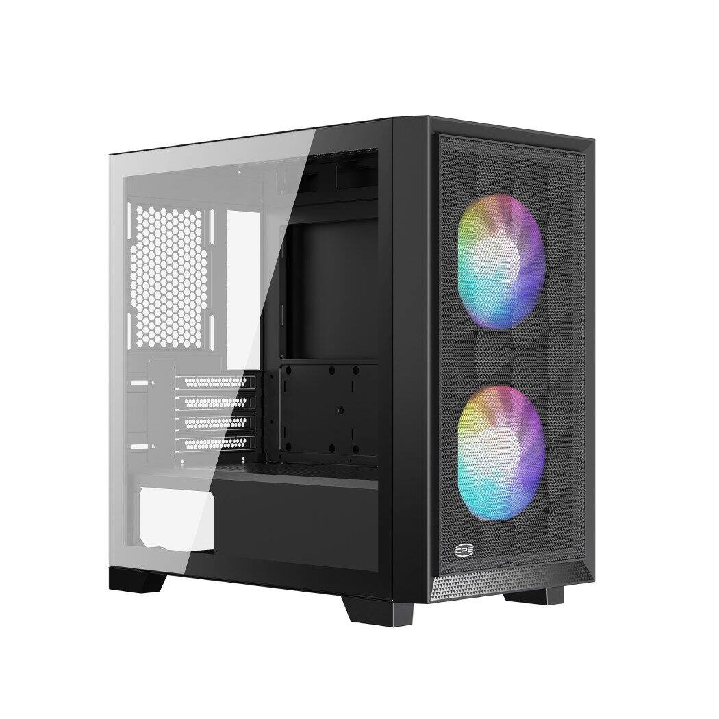 Left. PCCOOLER - C3D310 BK ARGB PC Case with 2 ARGB Fans Desktop Computer Case Gaming Case for M-ATX / ITX, 350MM Graphics Cards Support - Black.