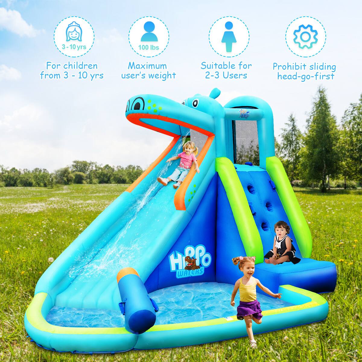For children from 3 - 10 yrs  
Maximum user's weight: 100 lbs  
Suitable for 2-3 Users  
Prohibit sliding head-go-first