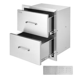 VEVOR - Outdoor Kitchen Drawers 18W x 20.6H x 12.7D Inch, Flush Mount Double BBQ Drawers Stainless Steel with Handle - Silver
