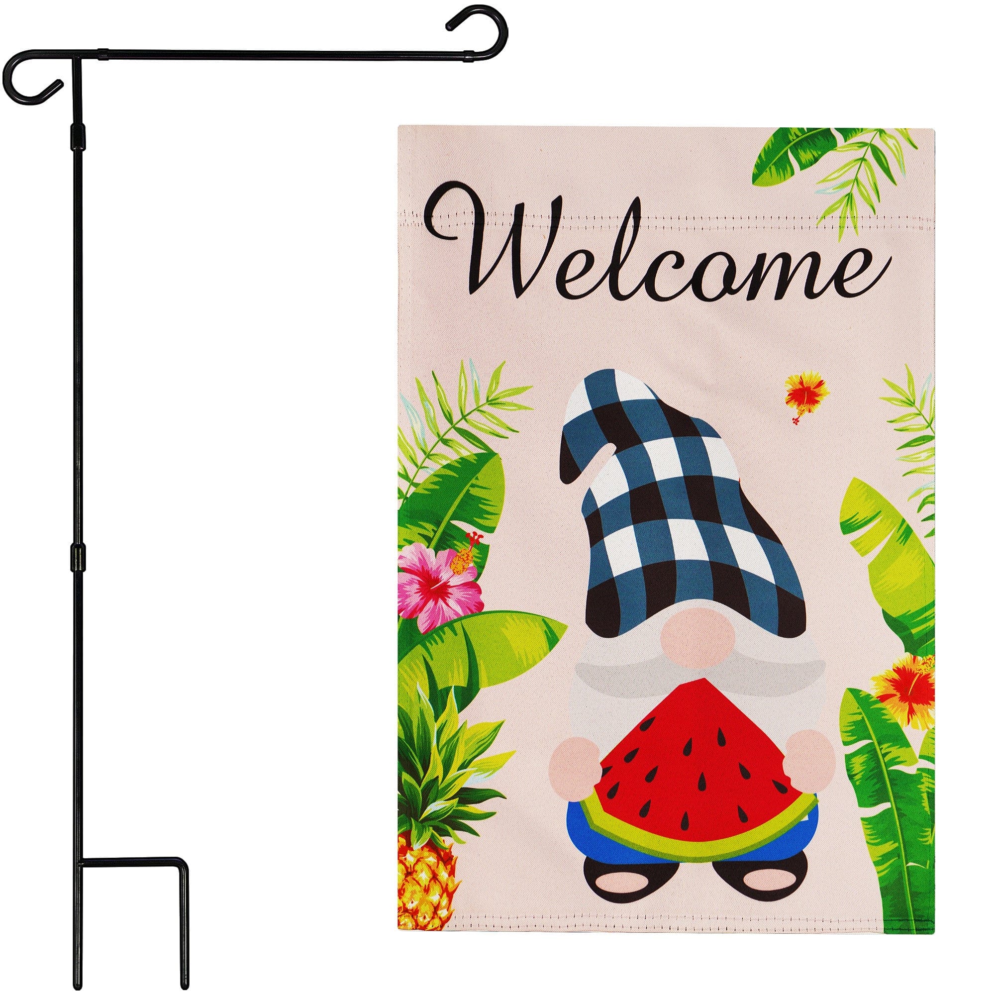 G128 - Deluxe Garden Flag Set — 36 x 16 in Stand with 12 x 18 in Double-Sided Welcome Gnome Summer Flag - Assorted Colors price history on PriceWatchPro
