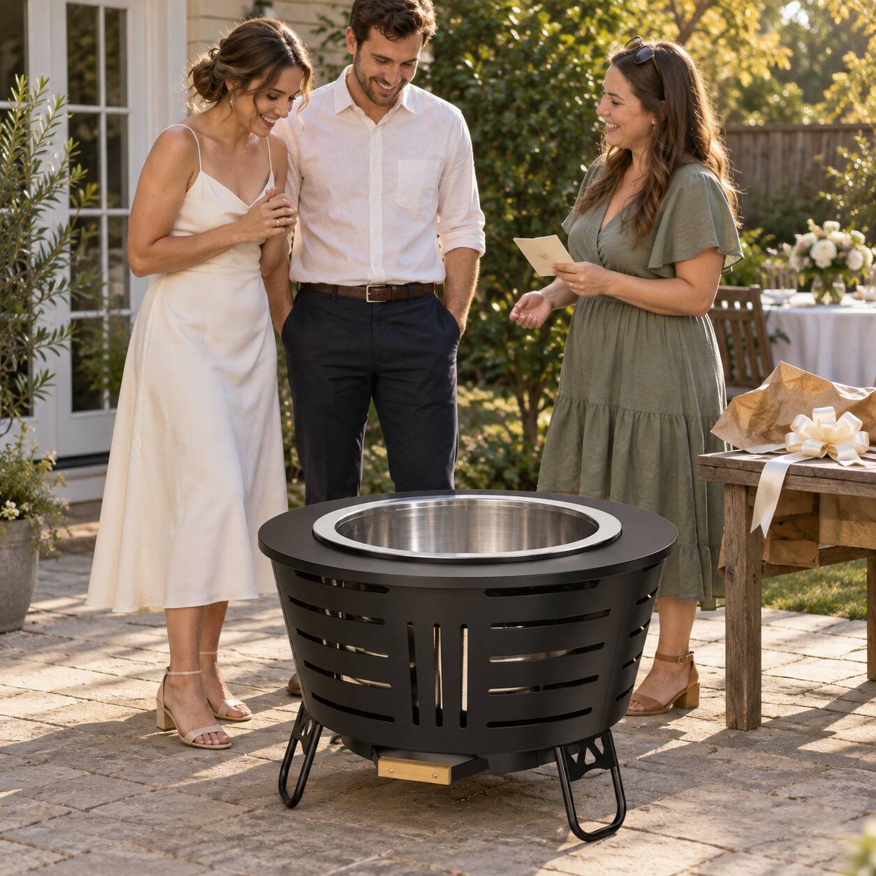 Back. Brano - 26 in Smokeless Fire Pit, Wood Burning Outdoor Firepit, Grill Pan, Spark Screen, Removable Ash Pan, Triple-Burn Airflow - black.