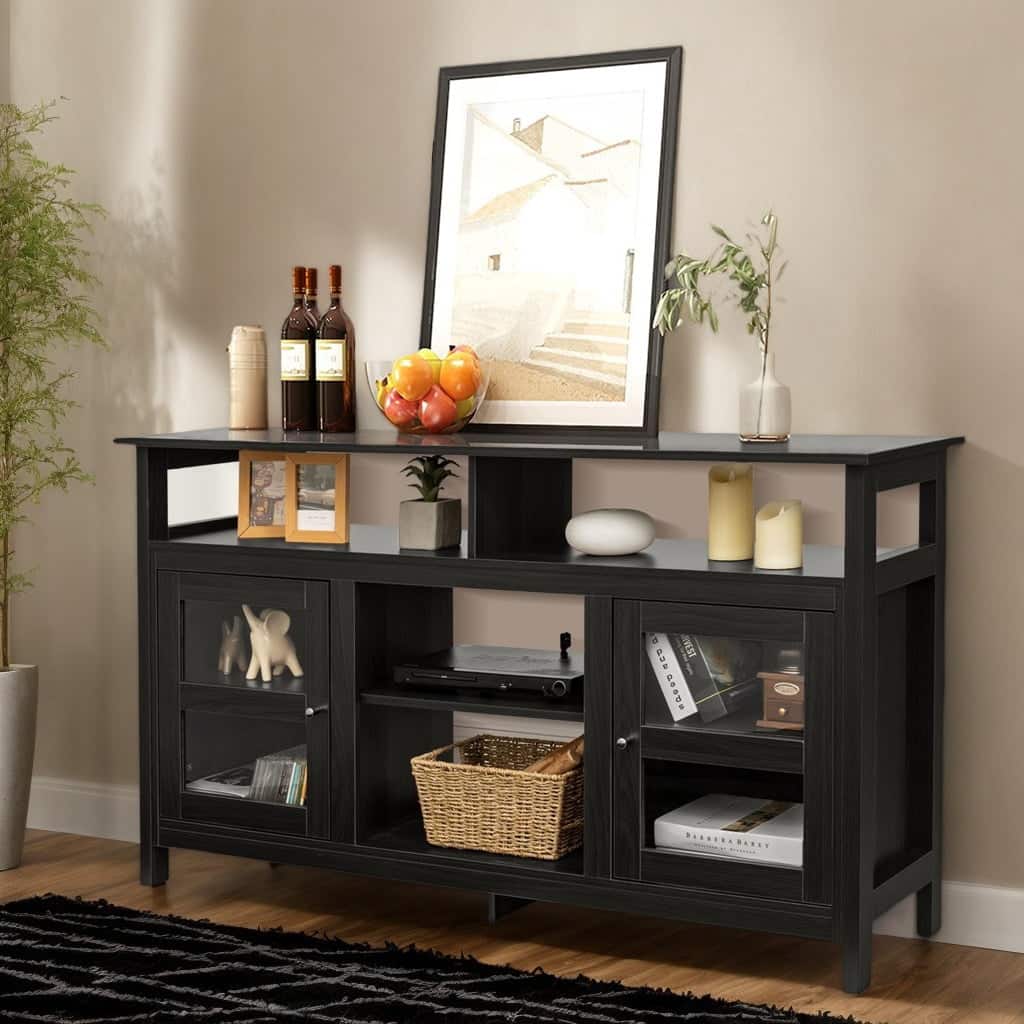 Kadyn - Entertainment Centers,TV Stands,58 Inch TV Stand Entertainment Console Center with 2 Cabinets - Black