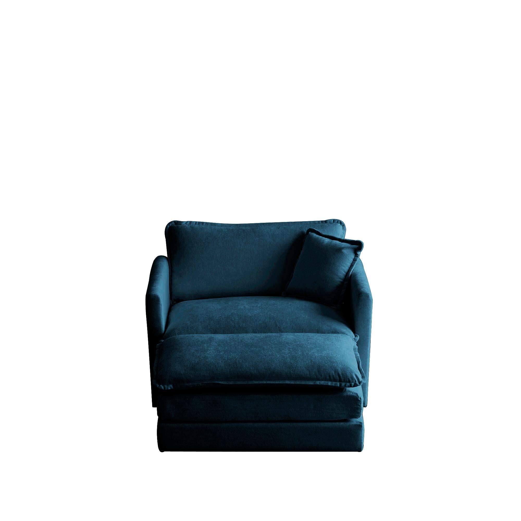 Front. LOVMOR - Modern Accent Chair with Ottoman Living Room Club Chair Chenille Upholstered Armchair Reading Chair for Bedroom Blue - Blue.
