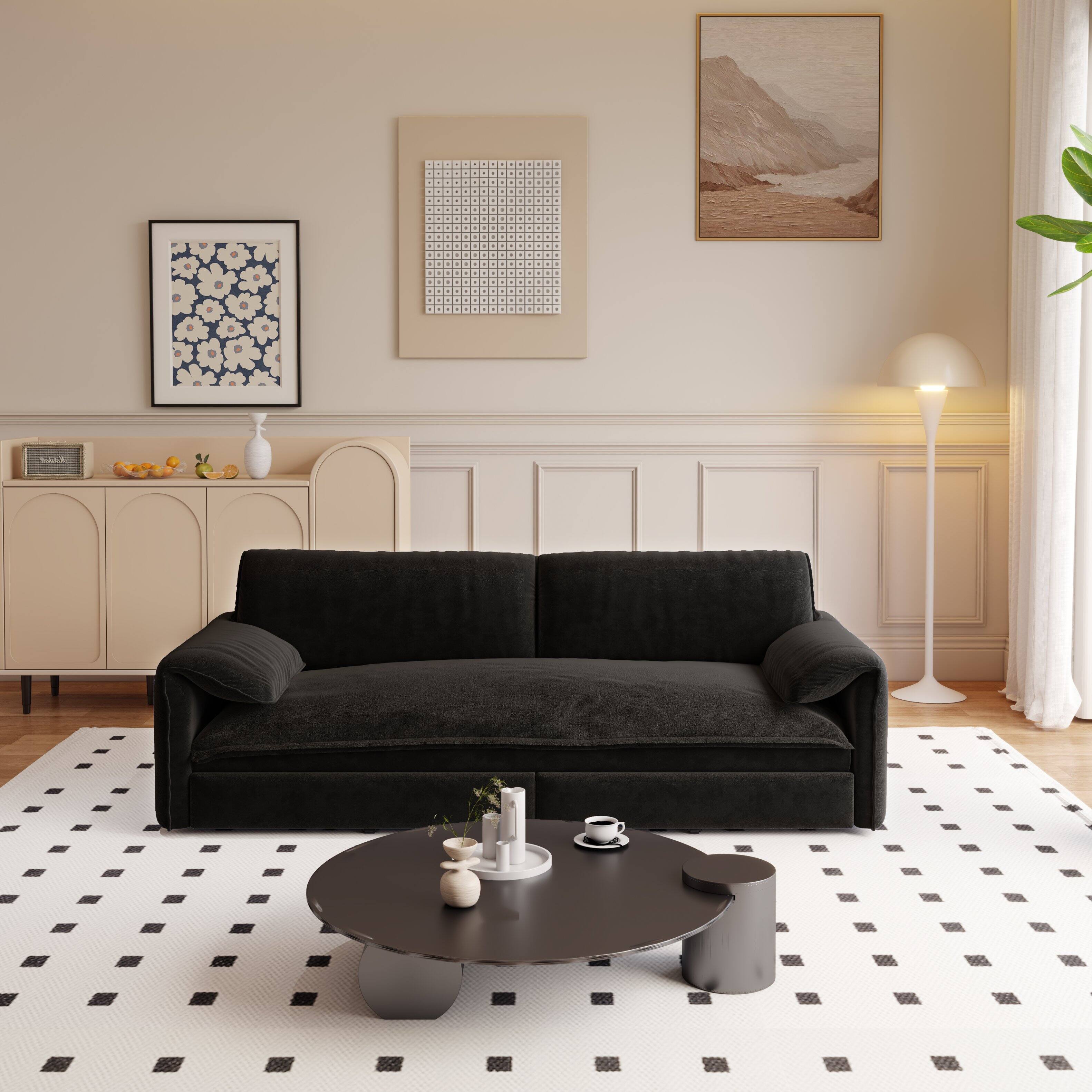 Alt View 1. APRILSOUL - Queen Pull Out Sofa Bed 3 in 1 Convertible Sleeper Side Storage Velvet Loveseat Living Room Bedroom Apartment Office - Black.