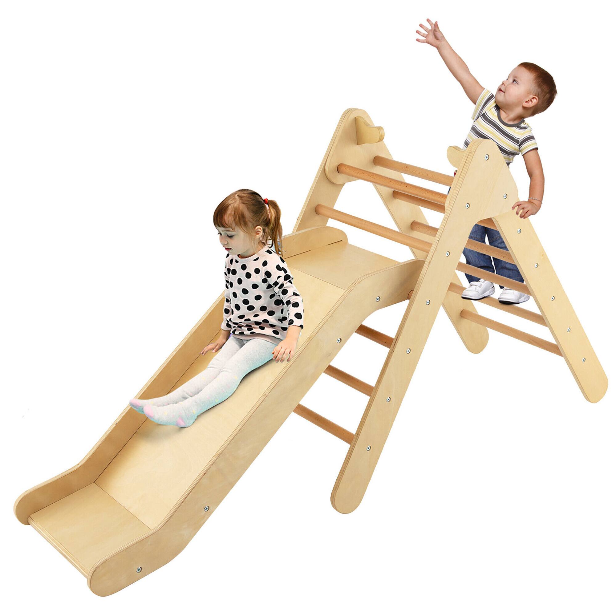 Alt View 9. Gymax - Gymax 2-in-1 Wooden Climbing Triangle Set Triangle Climber w/ Ramp Natural - Natural.