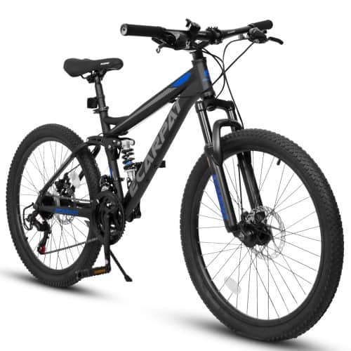 Anysun - 27.5" Full Suspension Mountain Bike - Dual Shock Absorbers, 21-Speed Gears, Mechanical Disc Brakes for Adults - Black