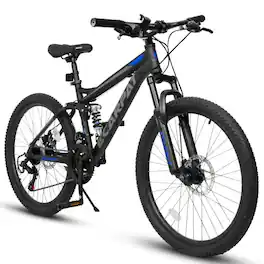 Anysun - 27.5" Full Suspension Mountain Bike - Dual Shock Absorbers, 21-Speed Gears, Mechanical Disc Brakes for Adults - Black