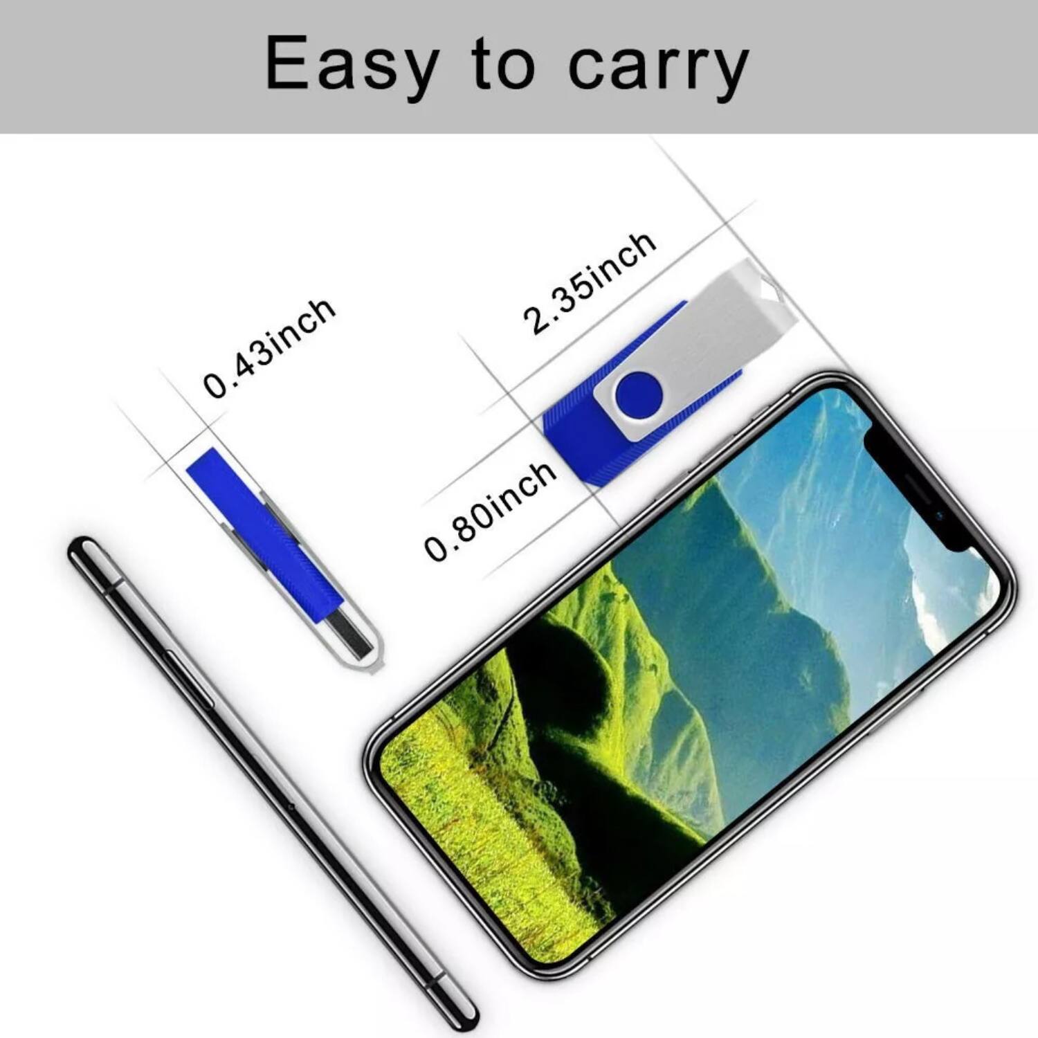 Easy to carry

2.35 inch  
0.43 inch  
0.80 inch