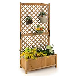 Gymax - 71'' Tall Raised Garden Bed Wooden Planter w/ Trellis for Flower Climbing Plant - Orange