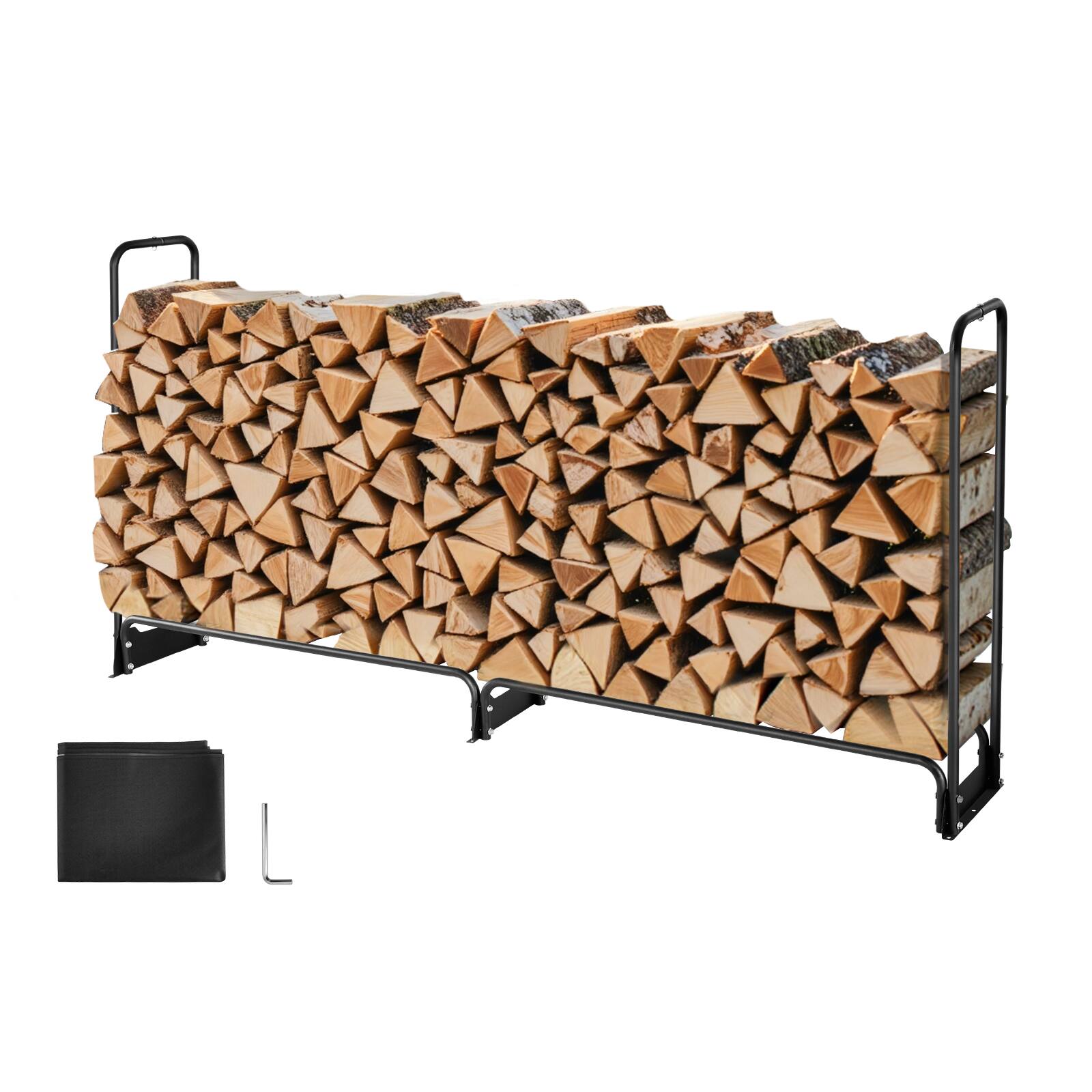 Alt View 5. VEVOR - Firewood Rack with Waterproof Cover, 101 x 14 x 46 in Outdoor Firewood Holder, 660lb Weight Capacity - Black.