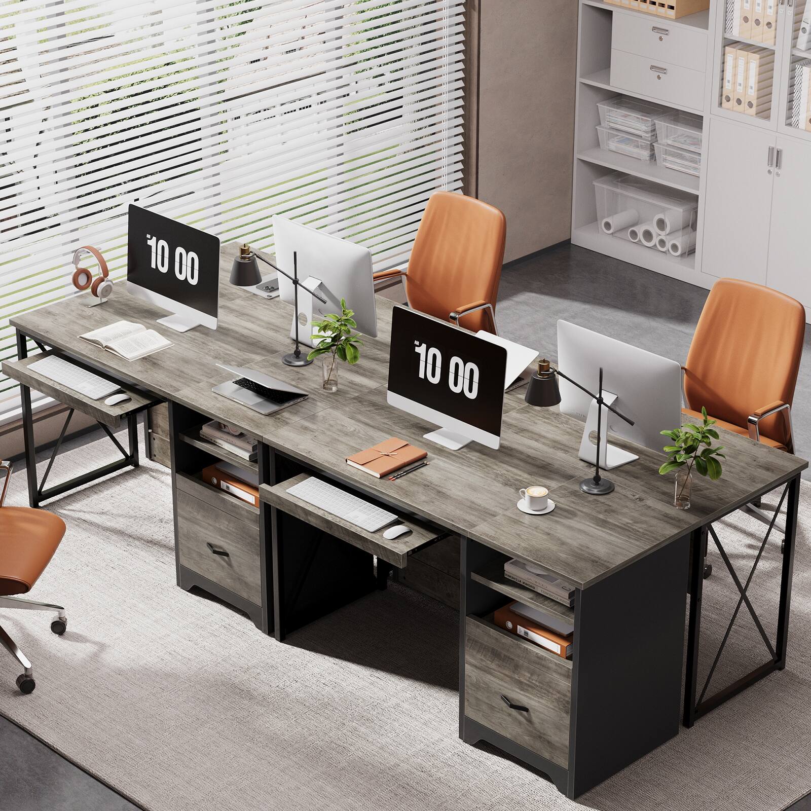 Alt View 6. Bestier - 47 inch Computer Reversible Desk with File and Storage Drawers with Keyboard Tray for Home Office - Grey Wash.