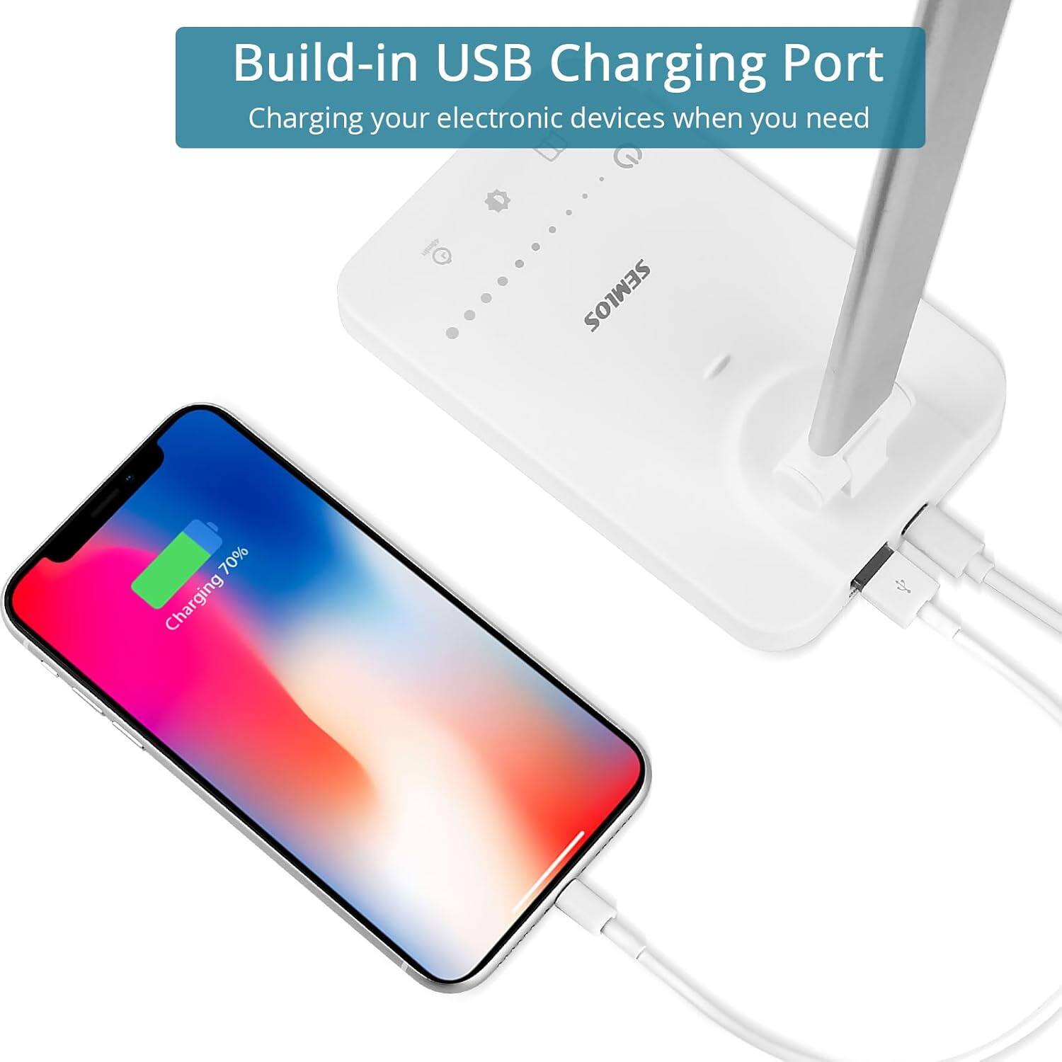 Build-in USB Charging Port  
Charging your electronic devices when you need  

Charging 70%