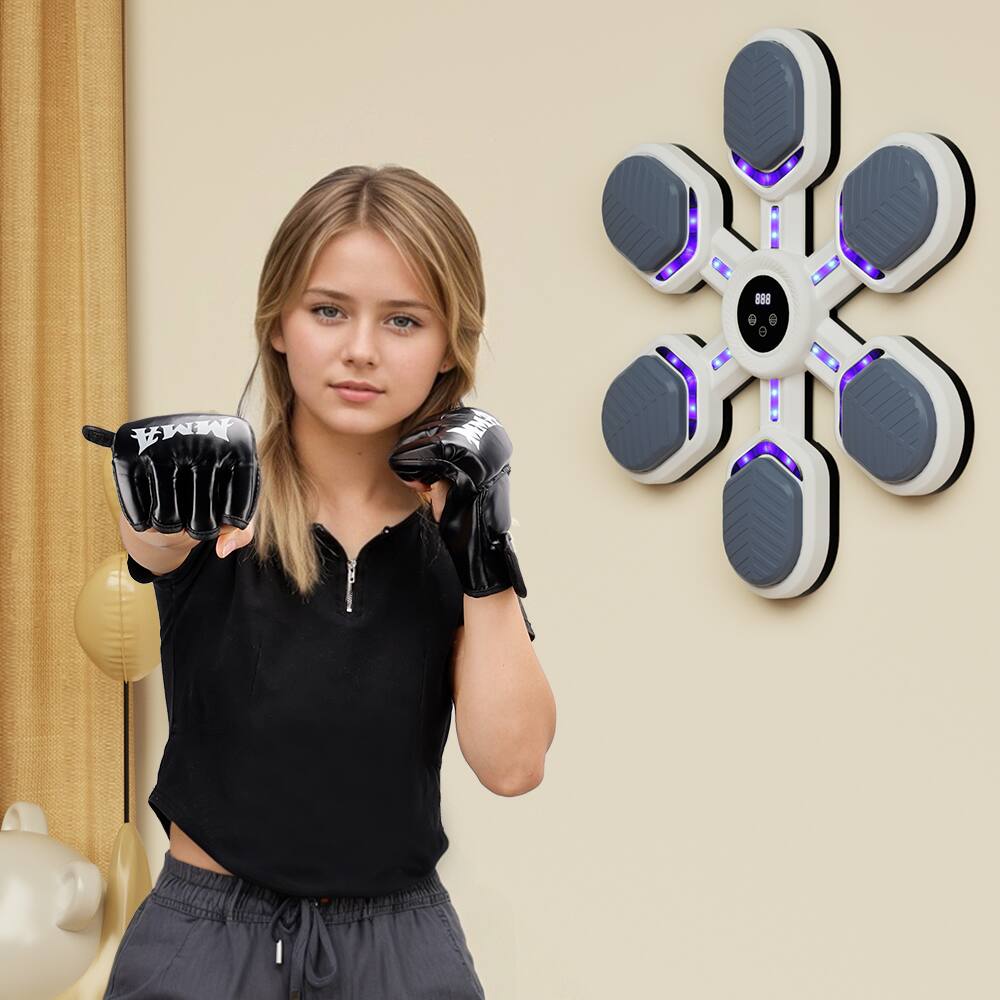 Alt View 7. Topteng - Smart Music Boxing Machine with Gloves - 9 Modes & Speeds, Bluetooth, Wall-Mounted for Home/Gym/Office - White.