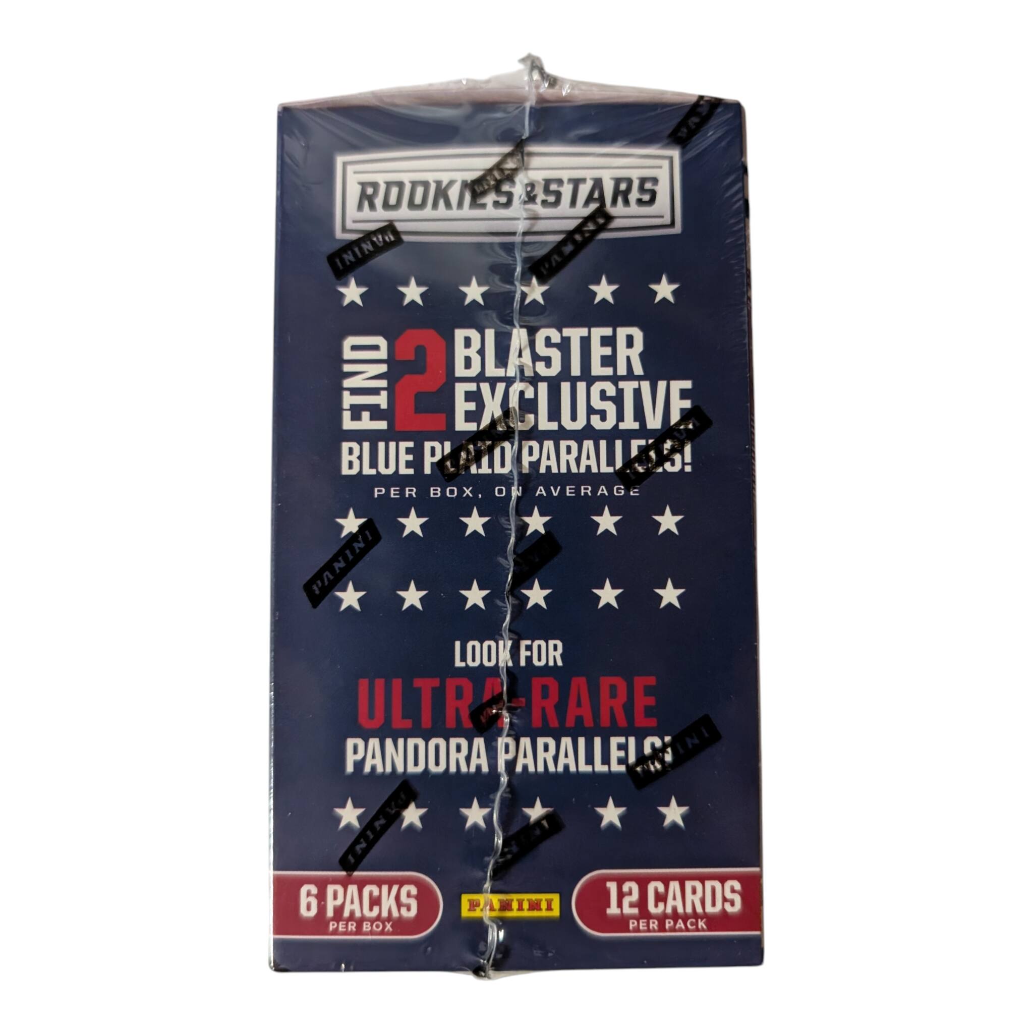 ROOKIES & STARS  
1. PANINI PA BLASTER  
FIND 2 EXCLUSIVE BLUE P'LOID PARALLEL PER BOX.  
4 AVERAGE PANINI  
LOOK FOR ULTRA RARE PANDORA PARALLEL!  
PANINI 6 PACKS  
12 CARDS PER BOX PER PACK