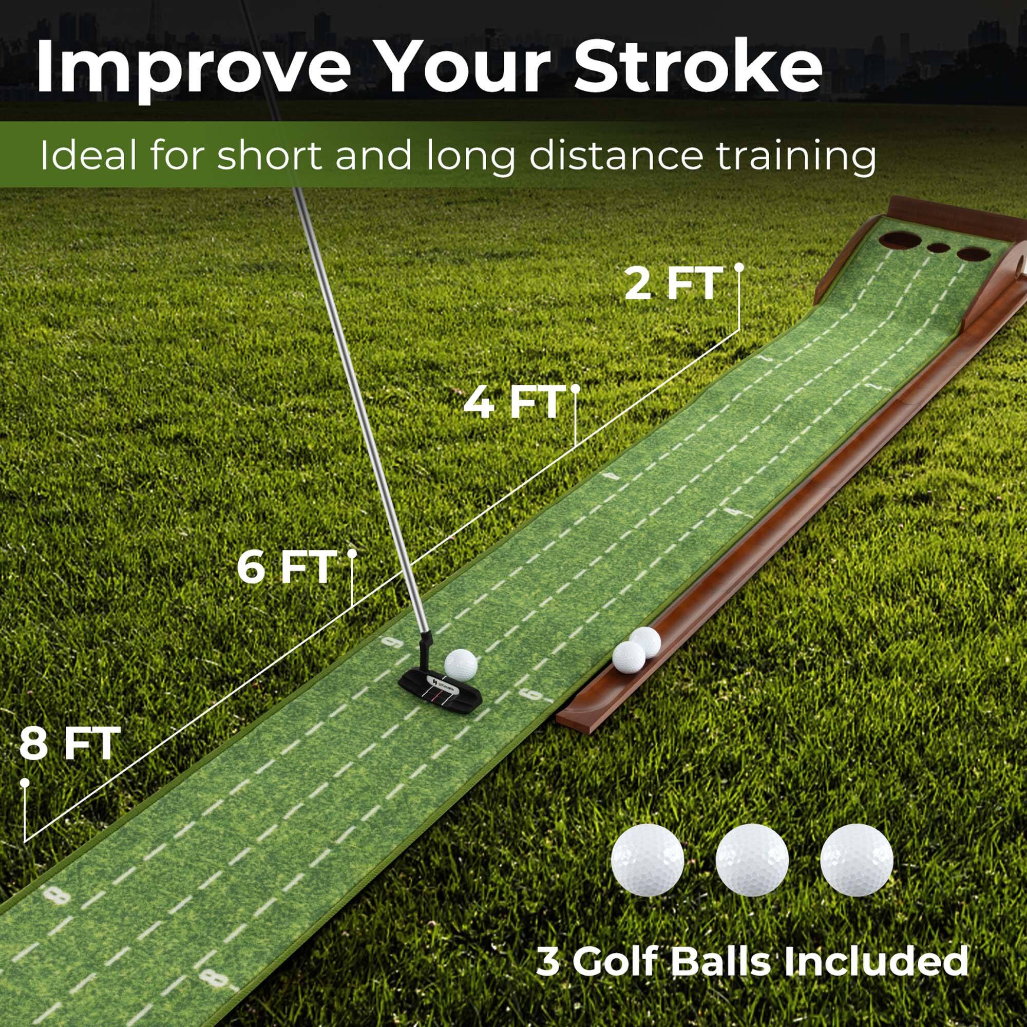 Improve Your Stroke  
Ideal for short and long distance training  

2 FT  
4 FT  
6 FT  
8 FT  

3 Golf Balls Included