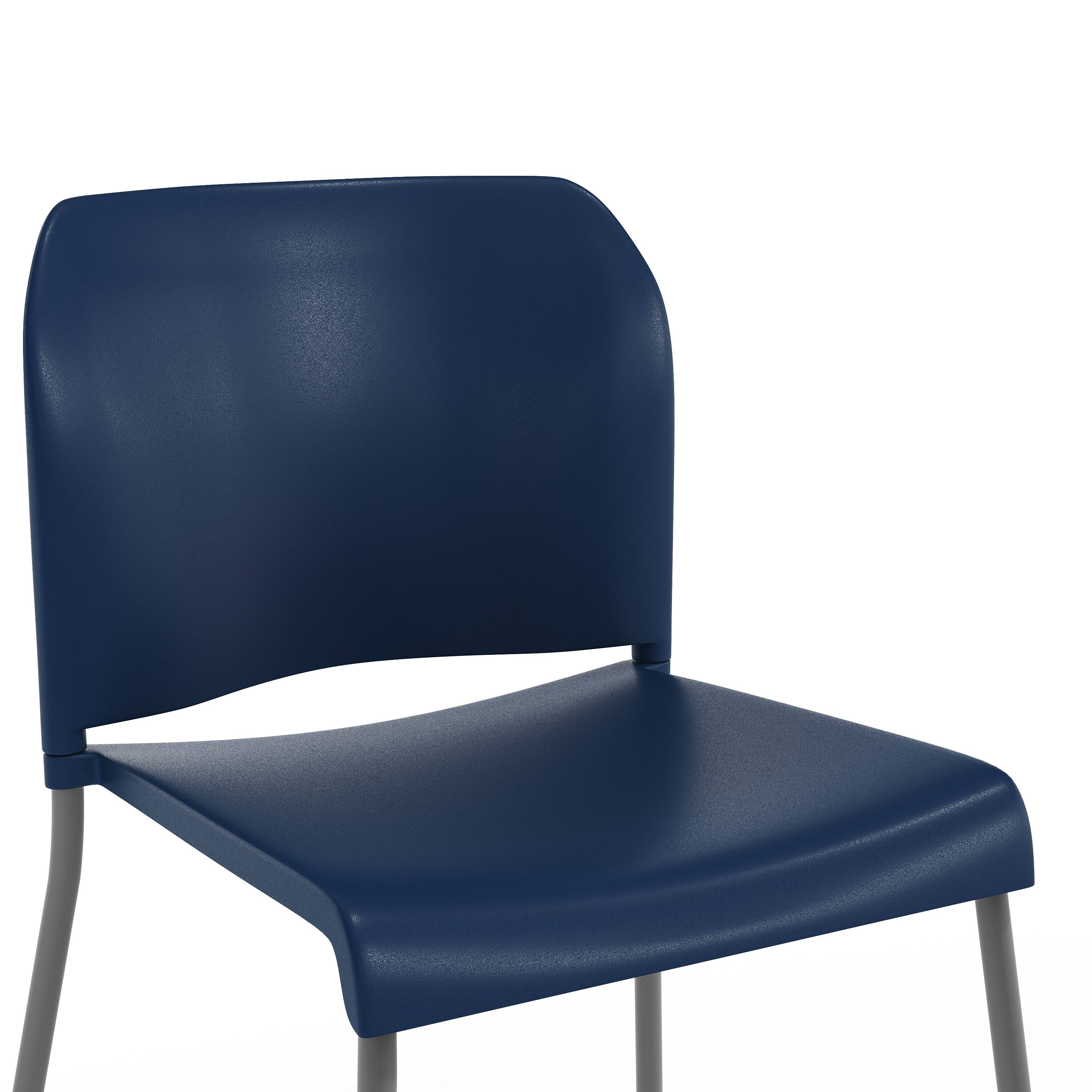 Alt View 10. Emma + Oliver - Calliope Stackable Office Reception Counter Stool with Contoured Backrest and Chrome Sled Base - Navy Plastic/Gray Frame.