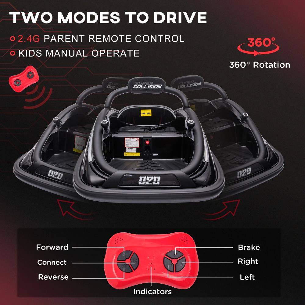 TWO MODES TO DRIVE

- 2.4G PARENT REMOTE CONTROL
- KIDS MANUAL OPERATE

360° Rotation

Forward
Connect
Reverse
Indicators
Brake
Right
Left