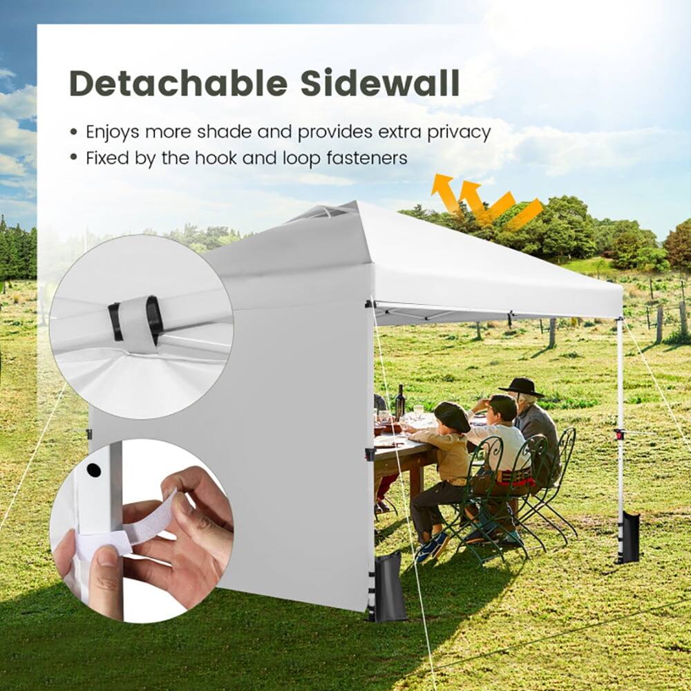 Detachable Sidewall  
- Enjoys more shade and provides extra privacy  
- Fixed by the hook and loop fasteners