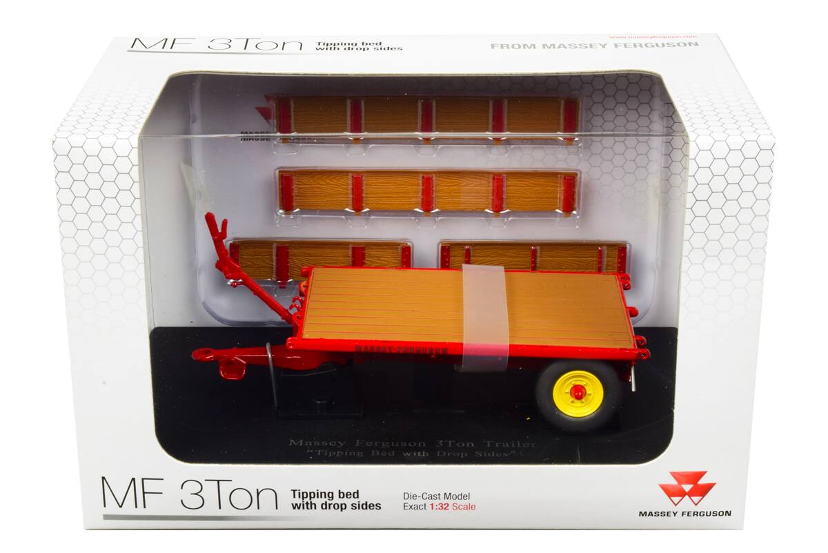 MF 3Ton Tipping bed with drop sides  
www.thing.com  
FROM MASSEY FERGUSON  
MASSEY-FERGUSON  
Massey Ferguson 3Ton Trailer Tipping Bed with Drop Sides  
MF 3Ton Tipping with drop bed sides  
Die-Cast Exact 1:32 Model Scale  
MASSEY FERGUSON