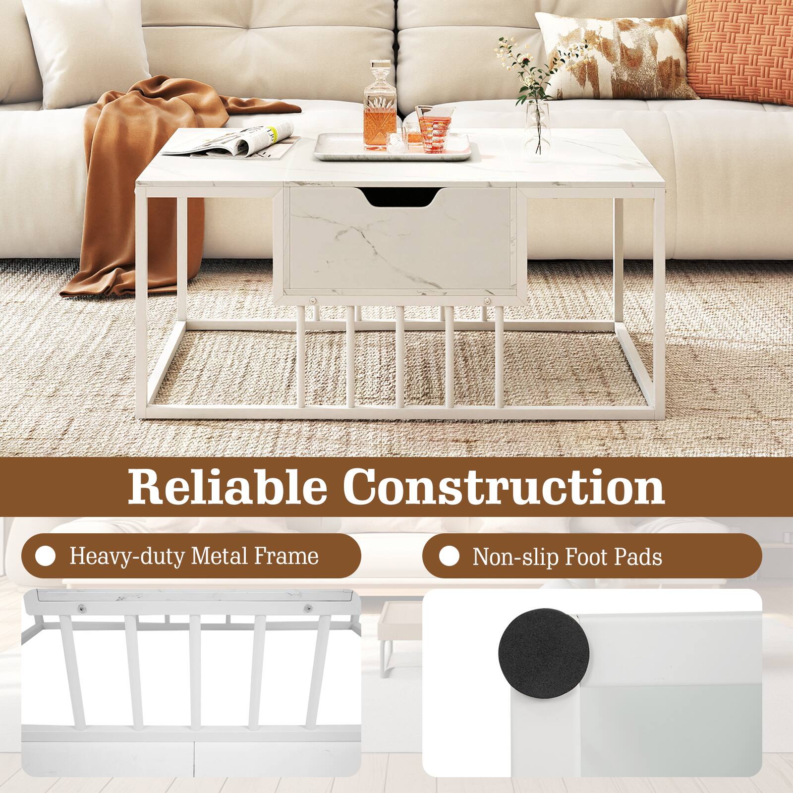 Reliable Construction  
Heavy-duty Metal Frame  
Non-slip Foot Pads