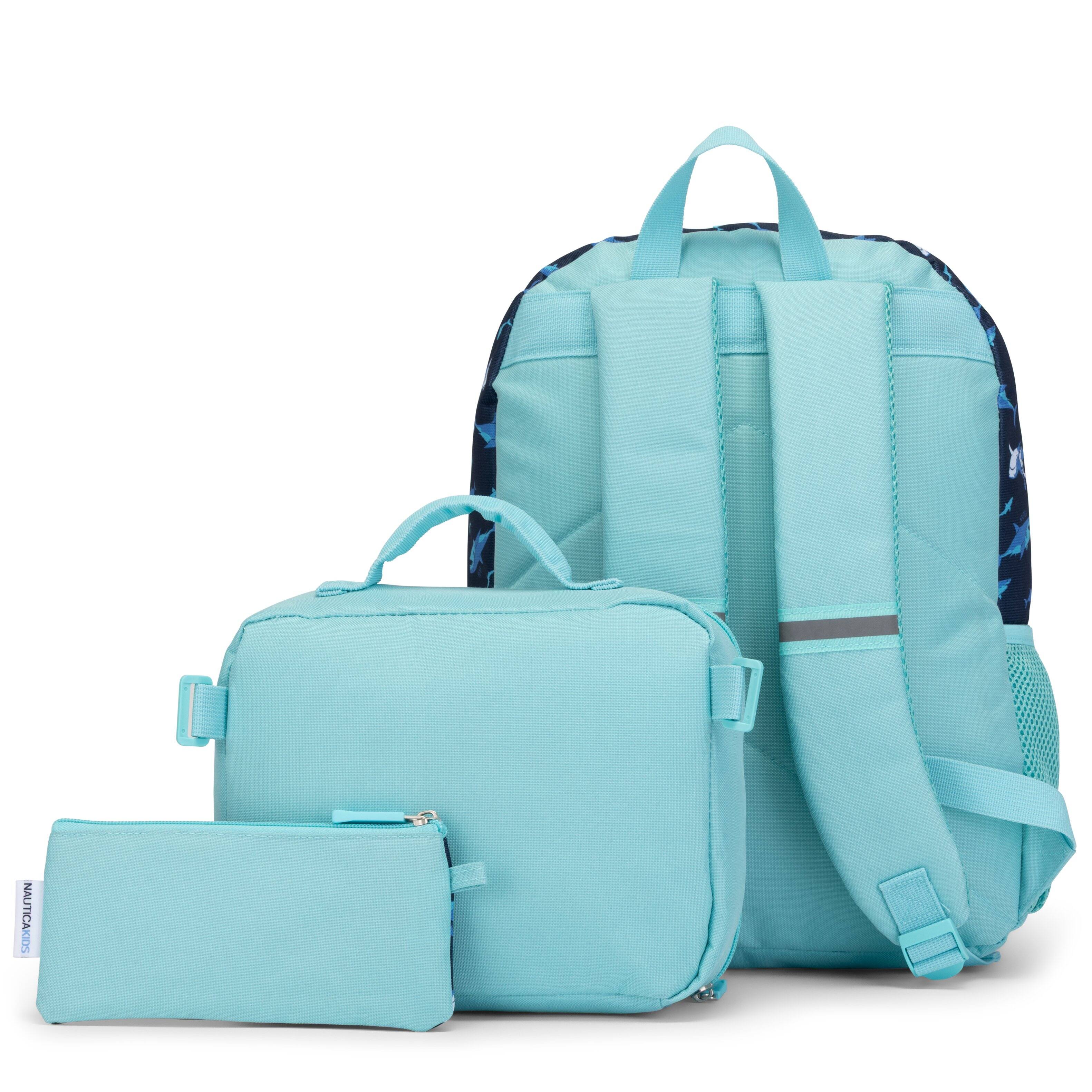 Back. Nautica - Nautica 16" Back to Basics Kids 3-Piece Backpack Set with Cushioned Back and Shoulder Straps | Shark Riders - Shark Riders.