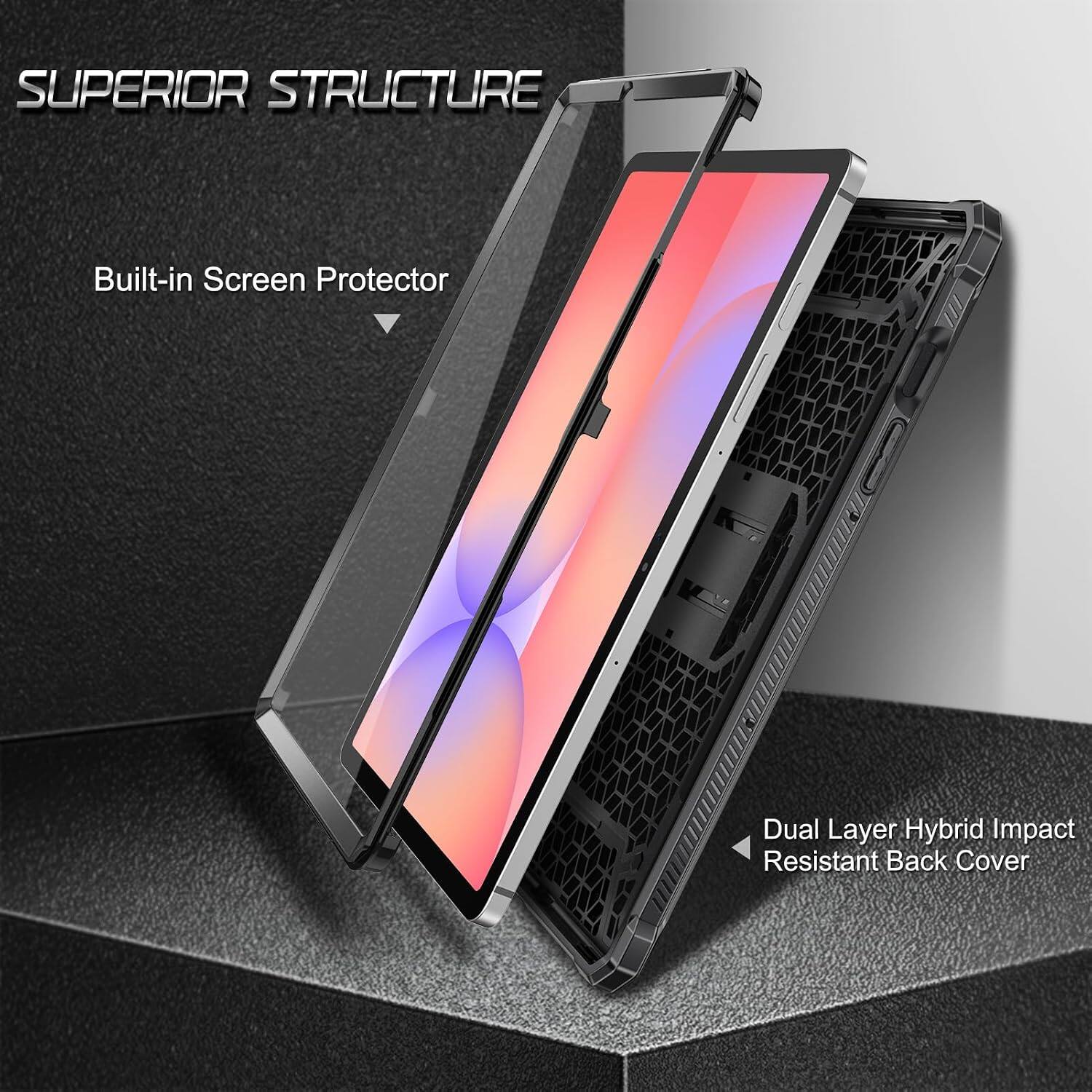 SUPERIOR STRUCTURE  
Built-in Screen Protector  
Dual Layer Hybrid Impact Resistant Back Cover