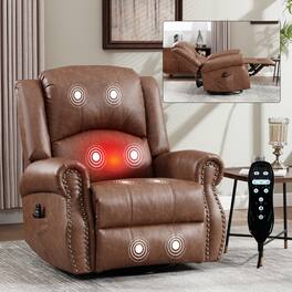Boyel Living - Multi-Function Faux Leather Massage Recliner Chair with Heat, Swivel and Rocking - Yellow
