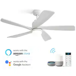 Sofucor - 52 inch Smart Ceiling Fan with Light and Remote Modern Wood Ceiling Fan Work with Alexa APP Control Indoor Outdoor - White