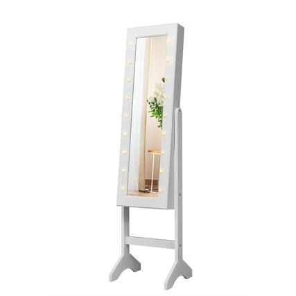 Front. Costway - Mirrored Jewelry Cabinet Organizer w/18 LED lights White - White.