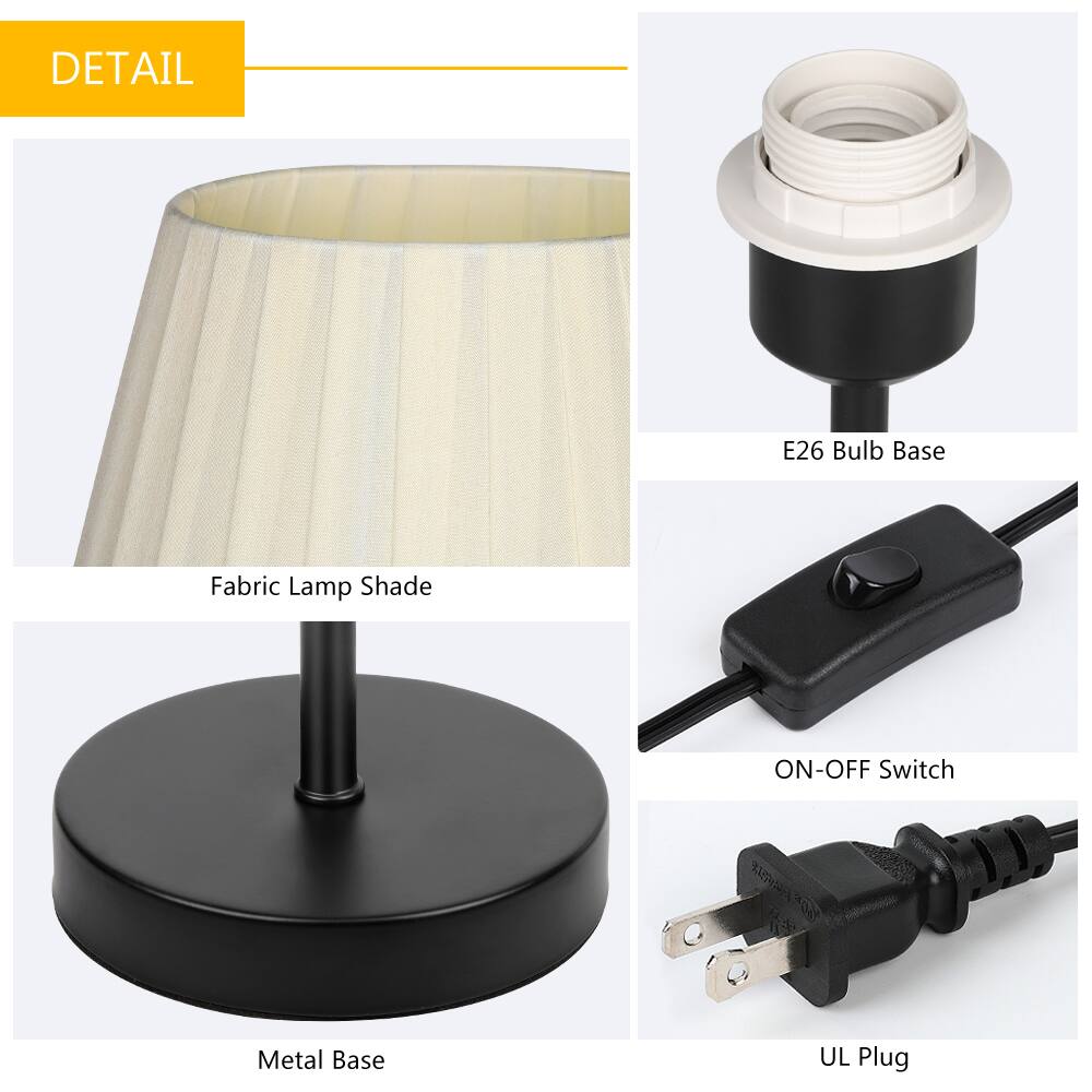 DETAIL

- E26 Bulb Base
- Fabric Lamp Shade
- Metal Base
- ON-OFF Switch
- UL Plug