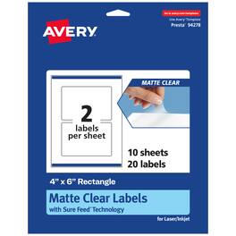 Avery - Matte Rectangle Labels, 4" x 6", 20 Total - Clear