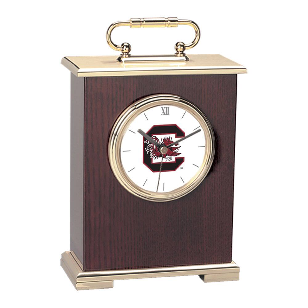Front. Jardine - South Carolina Gamecocks Primary Team Logo Carriage Clock - Gold.