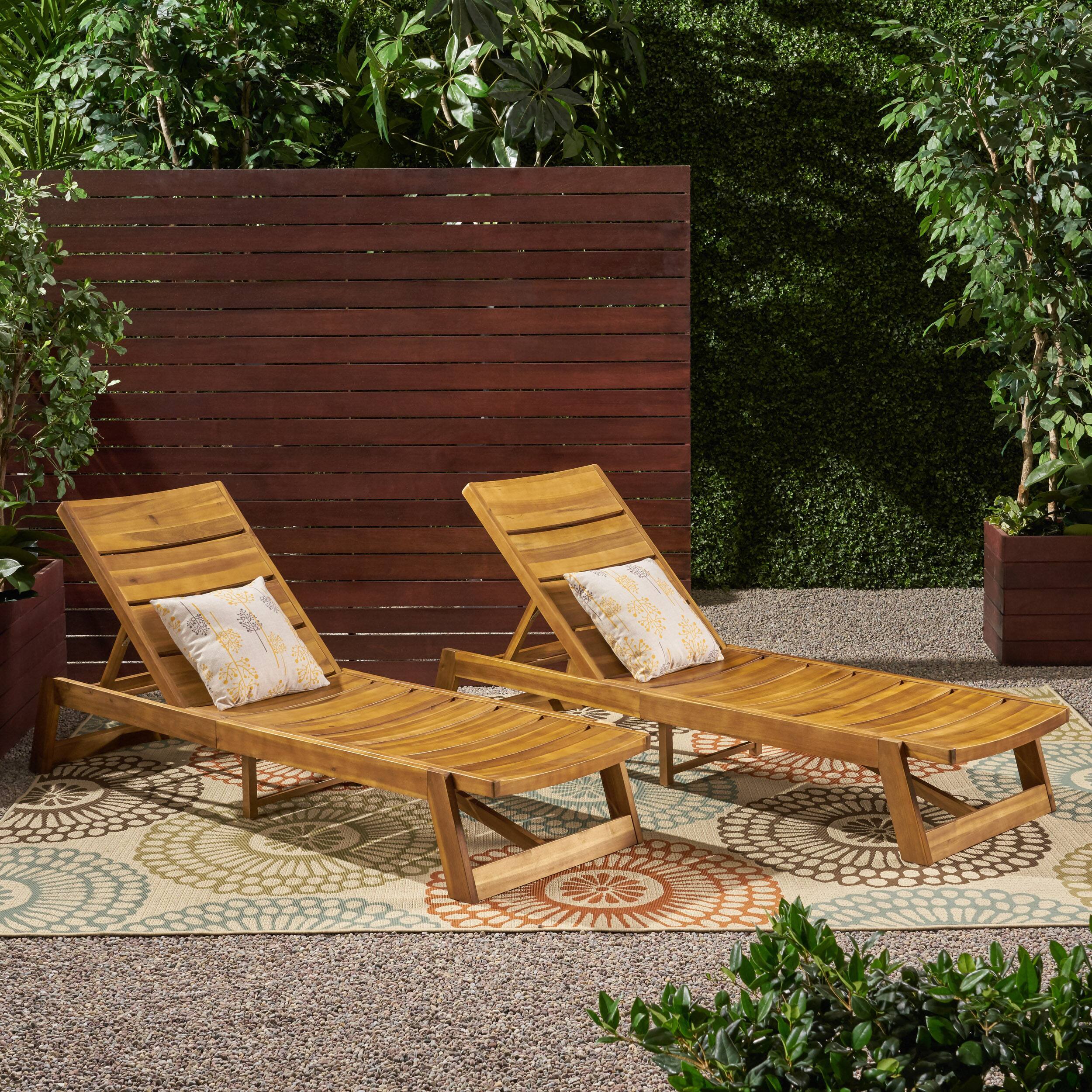 Angle. Mondawe - Set of 2 Outdoor Acacia Wood Chaise Lounge Set - Brown.