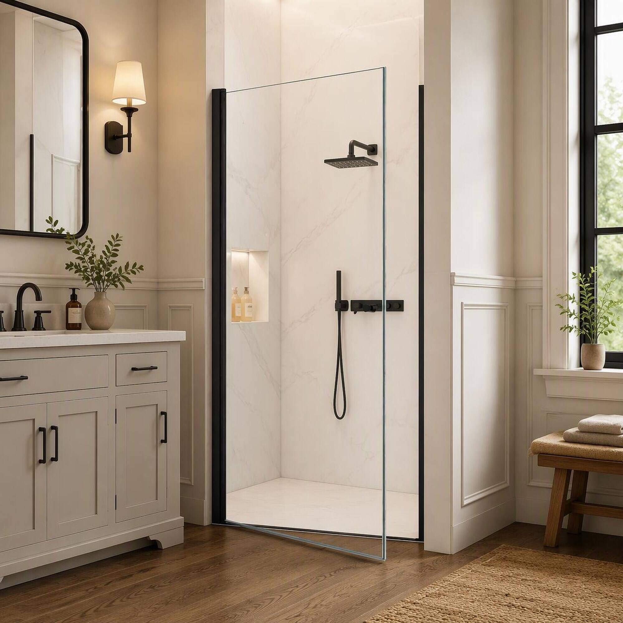 RYHNUYNE 30 In W X 72 In H Frameless Circular Pivot Shower Door, 1/4 In ...