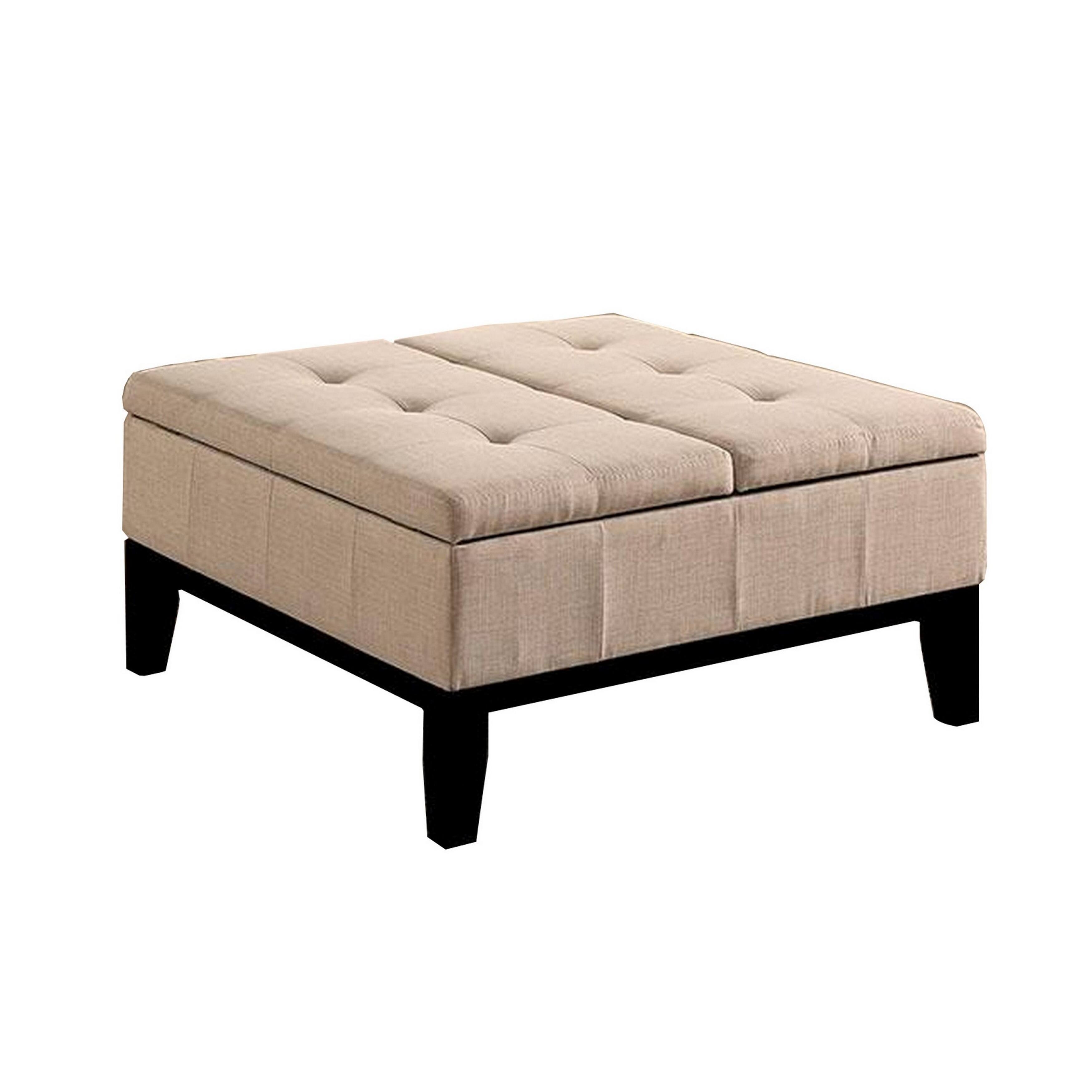 Front. Manhattan Lane - Orin 36 Inch Ottoman, Split Storage Lid, Tufted Beige Upholstery, Wood - Beige, Espresso.