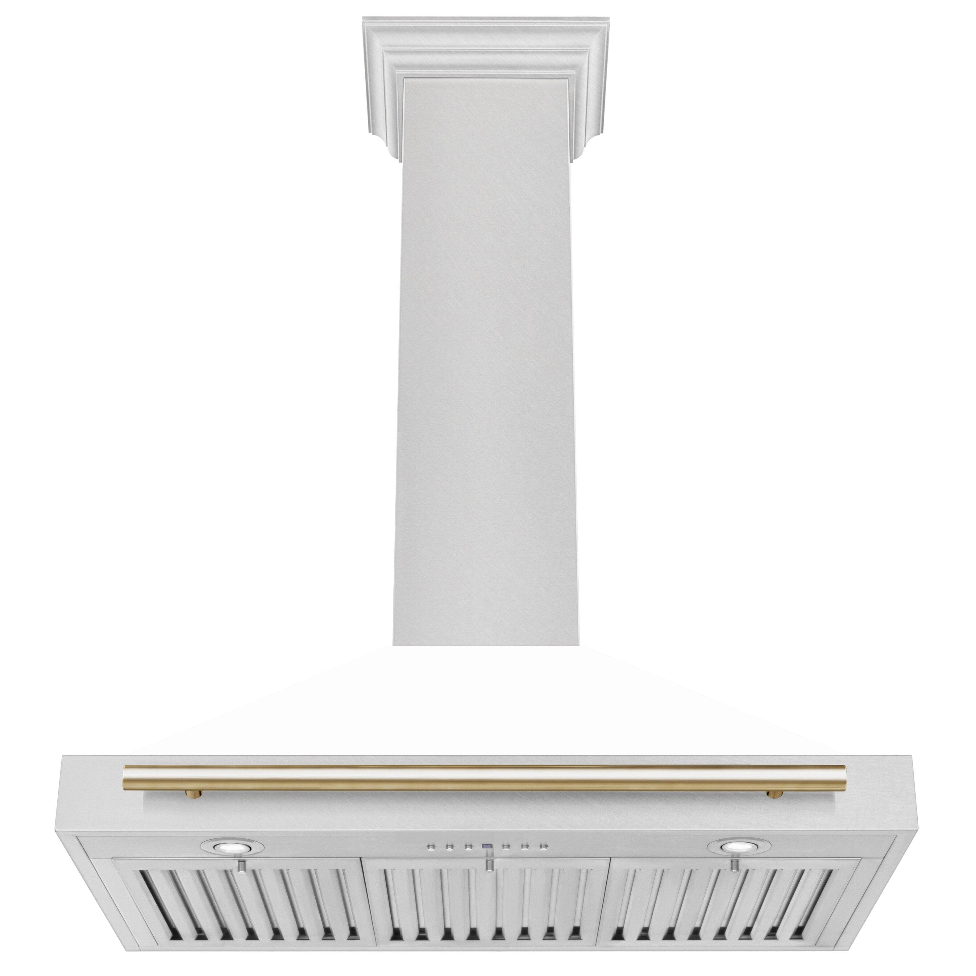 Alt View 11. ZLINE - Autograph 36 in. Convertible Satin Stainless Steel Wall Mount Range Hood with White Matte Shell and Polished Gold Handle - Stainless steel.