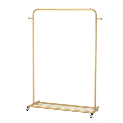 Front. SlickBlue - Modern Garment Rack with Clothes Hanging Rod and Lockable Wheels - Gold.