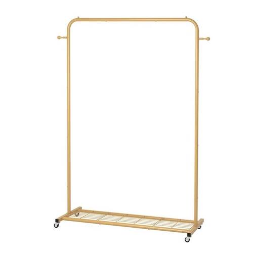 Front. SlickBlue - Modern Garment Rack with Clothes Hanging Rod and Lockable Wheels - Gold.