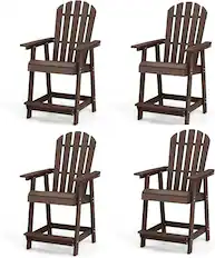 Front. Costway - 4 PCS Tall Bar Stool HDPE Patio Chair with Armrest Footrest Home Indoor Outdoor - Brown.