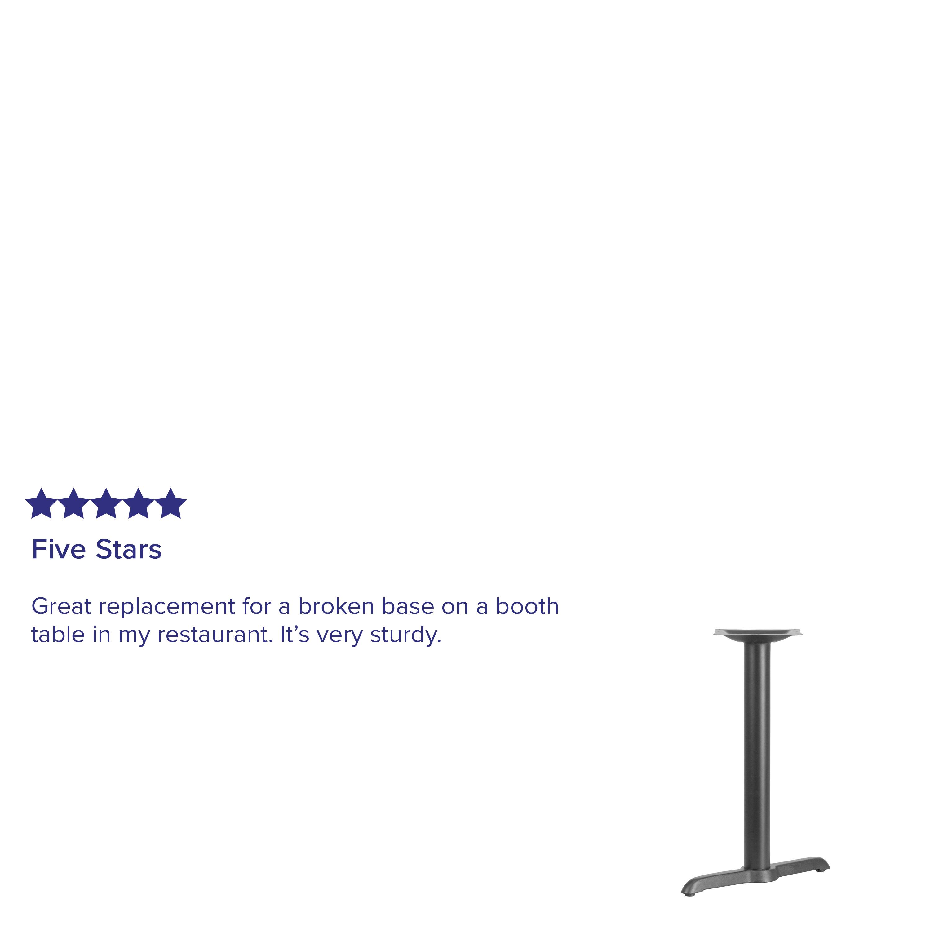 Five Stars

Great replacement for a broken base on a booth table in my restaurant. It's very sturdy.