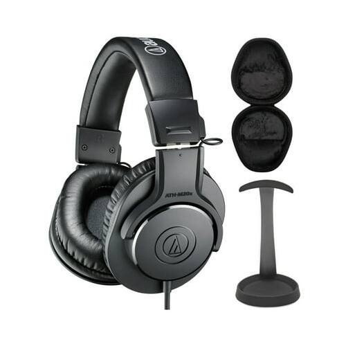 Angle. Audio-Technica - Audio-Technica ATH-M20X Studio Headphones (Black) with Knox Gear Stand and Case.