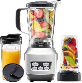 AENKYO - 1200W Countertop Blender with Travel Cup Multi-functional Cooking Milkshake Machine - Silver
