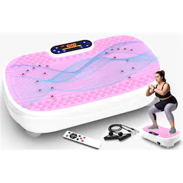 HTUTWOO - Vibration Plate Fitness Platform, Whole-Body Vibration,Adjustable Speed,Compact,with Resistance Bands and Remote Control - Pink